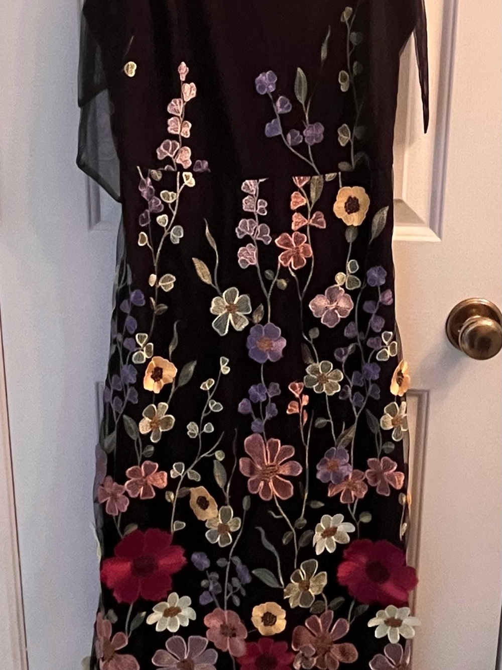 Black Floral Embroidered Mesh Evening Dress- Stunning!
